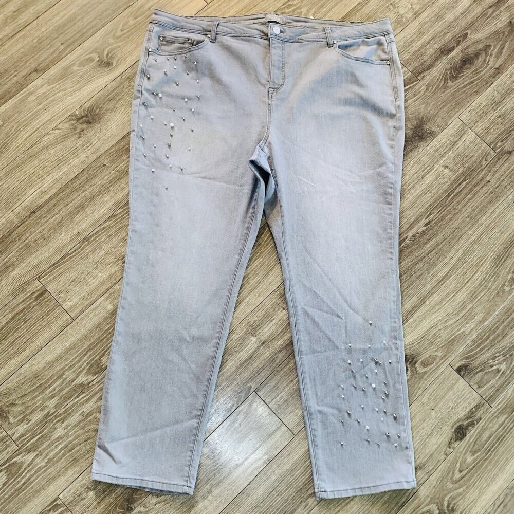 Laura Plus Women’s Pants 24 Grey‎ With Pearls Plus Size